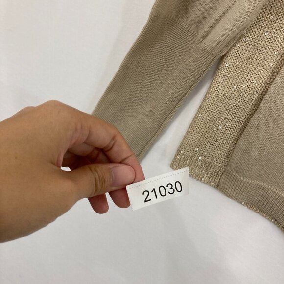 New Ann Taylor LOFT size Large Oatmeal Sequins Open Front Cardigan - Picture 10 of 11